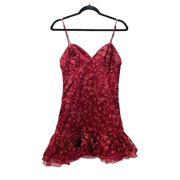 Lulus Lavish Lifestyle Burgundy Embroidered Ruffled Mini Dress Tulle Tutu Size L - Picture 2 of 10